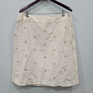 Talbots Embellished Beaded Skirt Sze 16P Beige Cotton Silk Wedding Guest Festive